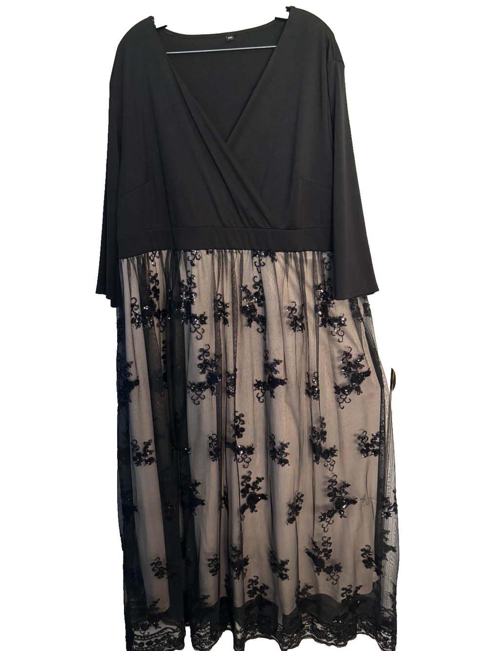 Grapent Black Sequin Formal Dress Womens 26W Maxi Evening Gown 3/4 Sleeve Party